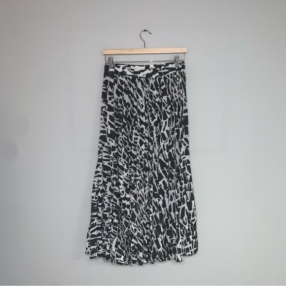 Maeve Pleated Midi Skirt Size XS White Grey Chiffon Abstract Anthropologie Hildi - Picture 6 of 10